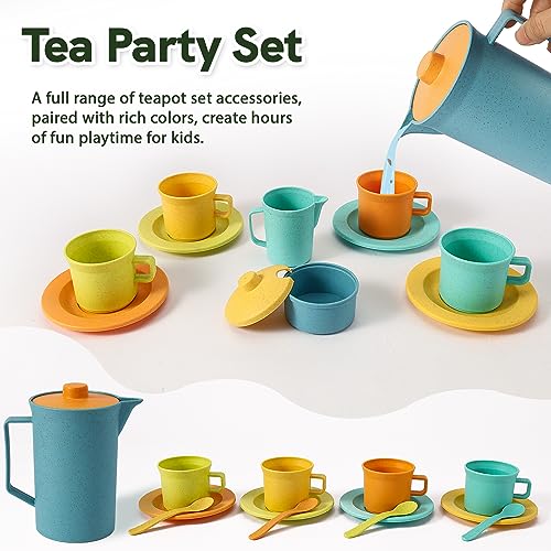 HERSITY Picnic Basket Toys for Toddlers, Kids Play Tea Sets with Teapot Tea Cup Dessert Food and Mat, Pretend Play Kitchen...