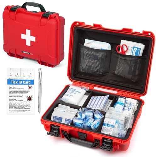 NANUK 910 Waterproof First Aid Kit 146pcs – Durable, Pre-Stocked First Aid Emergency Kit with Bandages, Tick Removal Tool,...