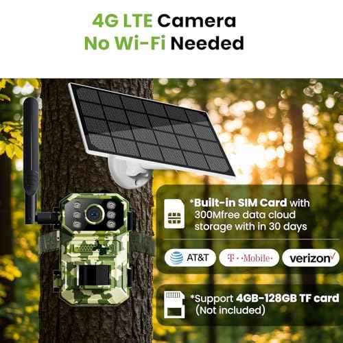 4G LTE Smart Trail Camera,HD Night Vision, IP65 Waterproof, 0.3s Trigger Speed, 2K Live Video & Photo, Motion Capture,Hunting Cam with SIM Card,Solar Power Charging,APP Control.