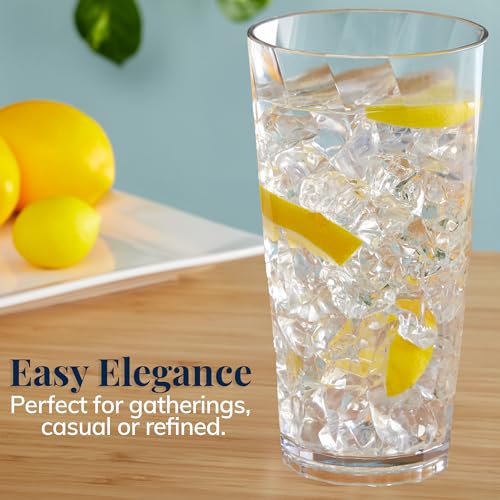 US Acrylic Optix Plastic Reusable Drinking Glasses (Set of 8) 20oz Water Cups in Clear | BPA-Free Tumblers, Made in USA | ...