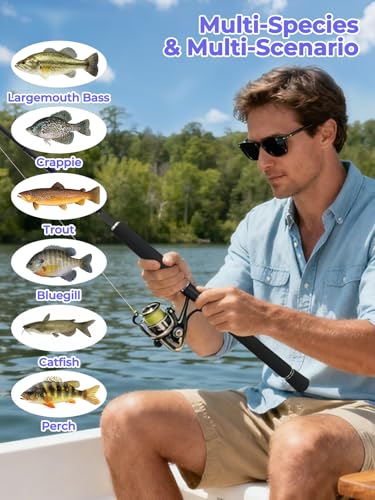 4-PieceSpinning Fishing Rod, 7' Travel Fishing Pole and 200 Reel Combos,5 +1 Shielded Bearings Stainless Steel BB Spinning...