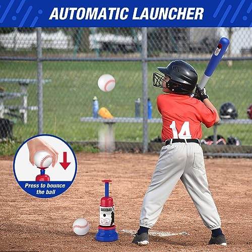 HYES 3-in-1 Baseball Set for Kids 3-5 - Tee Ball Stand, Hanging Tee, Ball Launcher and 6 Softballs - Adjustable Height, In...