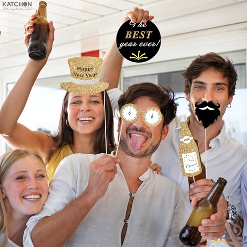 Katchon, Glitter New Years Photo Booth Props - Pack of 35 | NYE Photo Booth Props for New Years Eve Party Supplies 2026 | ...