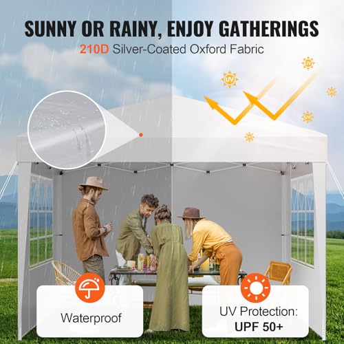 VEVOR Pop Up Canopy, 10 x 10 FT Instant Canopy Portable Gazebo with 3 Sidewalls & 2 Ventilated Windows, Height Adjustable ...