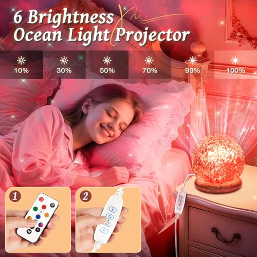 Trendy Valentine's Day Gifts for Teen,18 Colors Northern Lights Projector Mood Lighting,Dimmable Ocean Lamp,Night Light Pr...