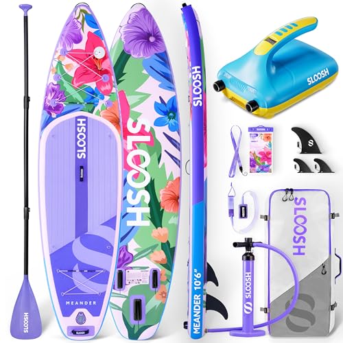 SLOOSH 10'6" Inflatable SUP & Electric Pump Bundle – Stable Paddle Board Kit with EVA Deck, 20 PSI Fast Pump, Kayak Paddl...