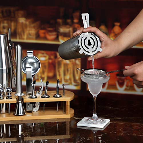 24-Piece Cocktail Shaker Bartender Kit with Stand, Boston Shaker, Mixing Spoon, Muddler, Measuring Jigger, Lemon Squeez, T...