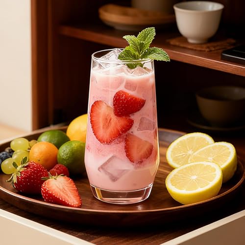 Cadamada Drinking Glasses Set, 4 Highball Glasses 18 oz & 4 Stemless Rocks Glasses 13 oz,Glass Cups,Glassware Sets for Coc...