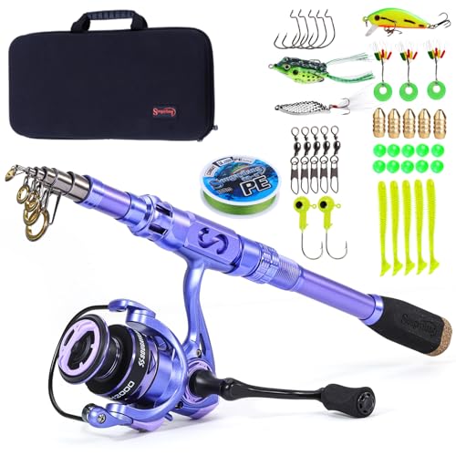 Sougayilang Fishing Rod and Reel Combos Carbon Fiber Telescopic Fishing Pole with Smooth Reel Combo Saltwater Freshwater Kit