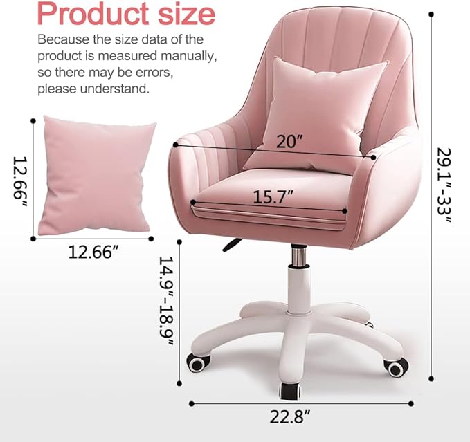 XUEGW Home Office Chair Computer Chair with Mid-Back Upholstered Modern Tufted Computer Task Chair Swivel Height Adjustable Velvet Accent Chair Suitable for Bedroom, Study