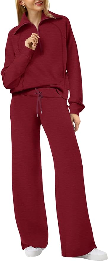 XIEERDUO Lounge Sets For Women 2025 Half Zip Sweatshirt And Wide Leg Sweatpant 2 Piece Outfits Sweatsuit Tracksuit