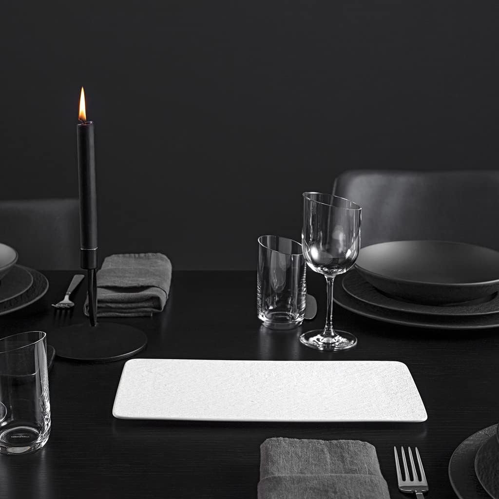 Villeroy & Boch Manufacture Rock Blanc Rectangular Serving Platter White for Meat, Fish and Vegetables, Premium Porcelain