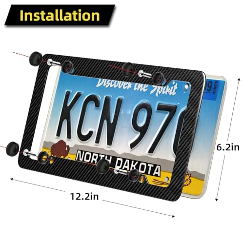 Carbon Fiber License Plate Frame, Glossy Waterproof Plastic Number Plate Frame Print Carbon Fiber Pattern for Man and Wome...