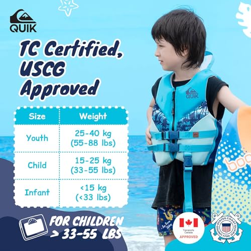 Quiksilver Kids Life Vest and ROXY Youth Life Vest, USCG Approved PFD for Pool, Beach, Lake, Kayaking, Boating, Fishing