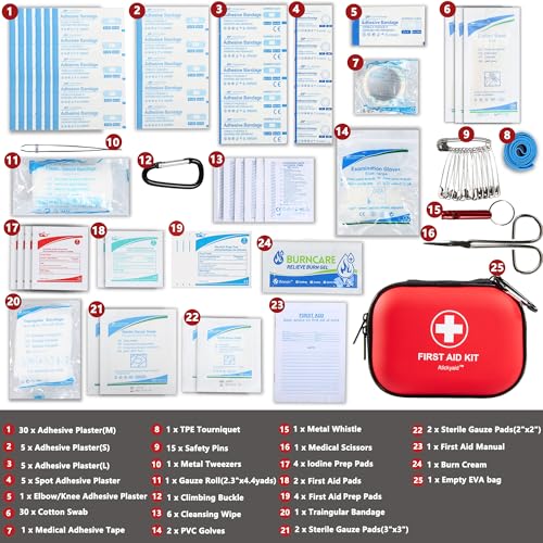 Mini First Aid Kit - 120 Piece Small Waterproof Hard Shell Medical Kit for Car, Home, Office, Travel, Camping, Sports, Out...