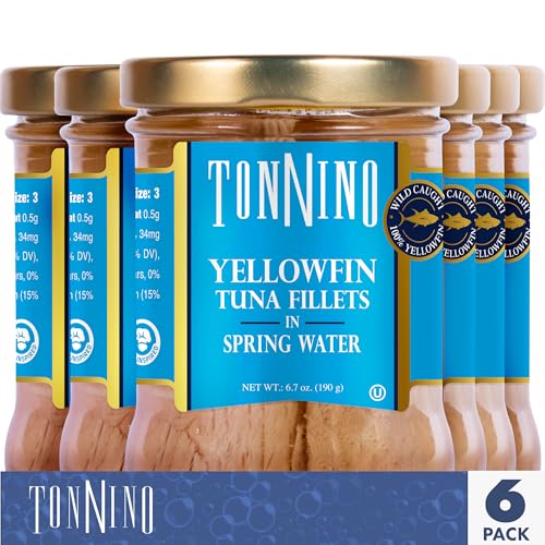 Tonnino Yellowfin Tuna Fish Premium – Spring Water – Pack of 6 – Alternative to Salmon – Protein Snacks – Ready to Eat Meals