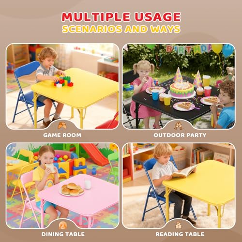 JOYMOR 5-Piece Kids Folding Table and Chairs Set, Metal Frame Children's Activity Set with Easy-Fold Design, Kids Table an...