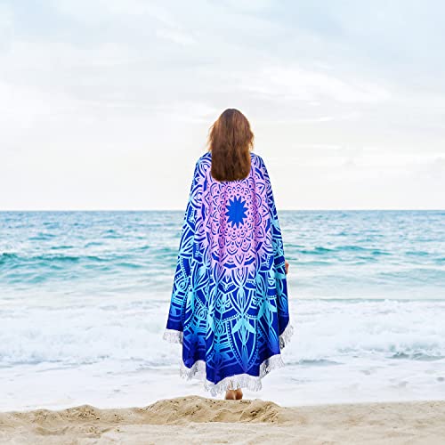 Large Microfiber Boho Mandala Beach Towel Round Bohemian Beach Blanket Hippie Indian Throw Blanket Beach Tapestry Sand Fre...