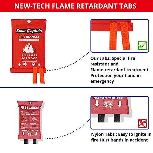 SecuCaptain Emergency Fire Blanket for Home and Kitchen - 2 Pack 40"x40" Flame Suppression Fiberglass Fire Blankets for Ho...