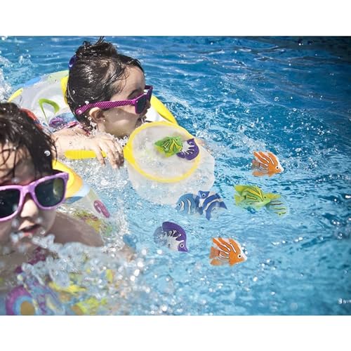 Swimming Pool Dive & Catch Fish Set - Pool Diving Adventure & Fishing Net - Kid Activity with Colorful Fish - 13-Piece, Mu...