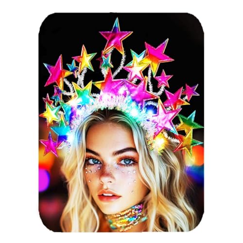 CAKURE Light Up Star Headband Christmas Star Headbands Holiday Star Hair Accessories for Women and Girls