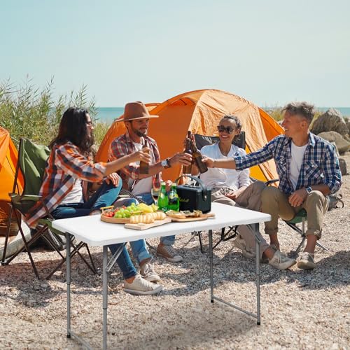 Byliable Folding Table 4 Foot Portable Heavy Duty Plastic Fold-in-Half Utility Table Small Indoor Outdoor Adjustable Heigh...