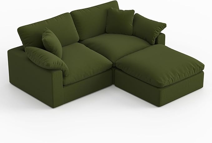 Forest aesthetics L-Shaped Modular Cloud Sectional Sofa,2-Seater with Chaise,Modern Down Filled Detachable Couch for Living Room,Office & Small Apartment,Green