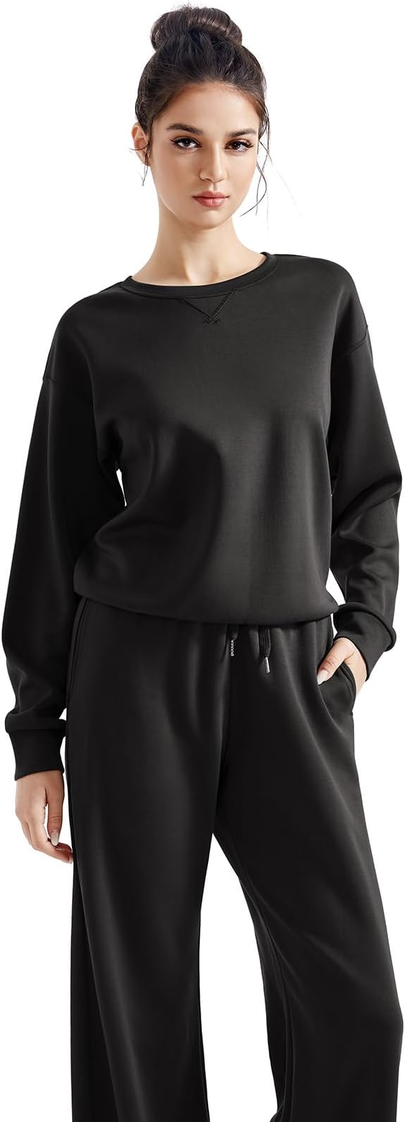 SUUKSESS Women Modal Fall 2 piece outfits Oversized Sweatshirt Wide Leg Pants