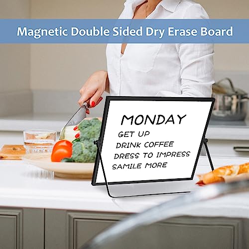Dry Erase White Board, 16 x12 Inch Magnetic Whiteboard with Stand, Portable Double-Sided White Board Easel with 10 Markers...