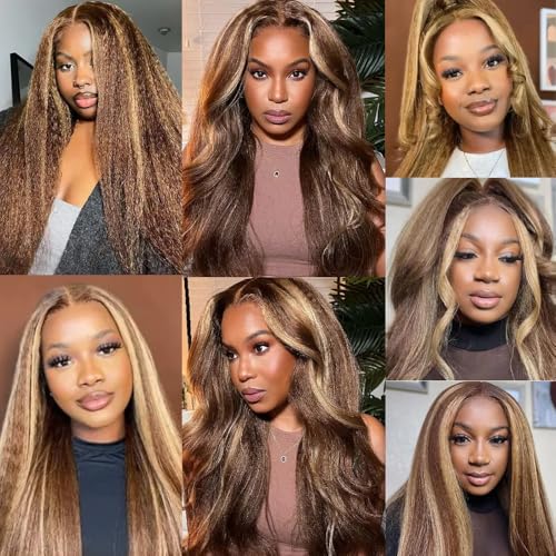 P427 Highlight Blonde Bundles Human Hair Brown Kinky Straight 3 Bundles 22 22 22 Inch Unprocessed Brazilian Virgin Remy Honey Blonde Bundle Human Hair Extensions