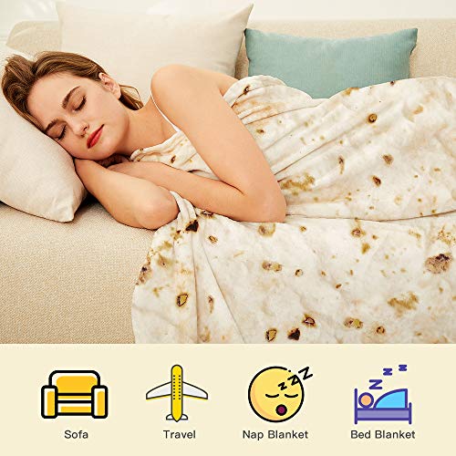 LetsFunny Burrito Tortilla Throw Blankets for Adults Teen Kids, Double Sided Tortilla Taco Wrap Blankets, Novelty Realisti...