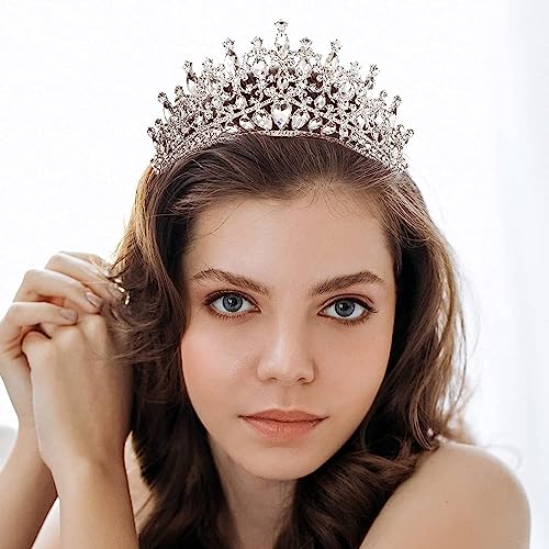 QIAIYALA Tiara and Crown with Comb for Women and Girls Silver Headband Rhinestones Bridal Wedding Prom Birthday Cosplay