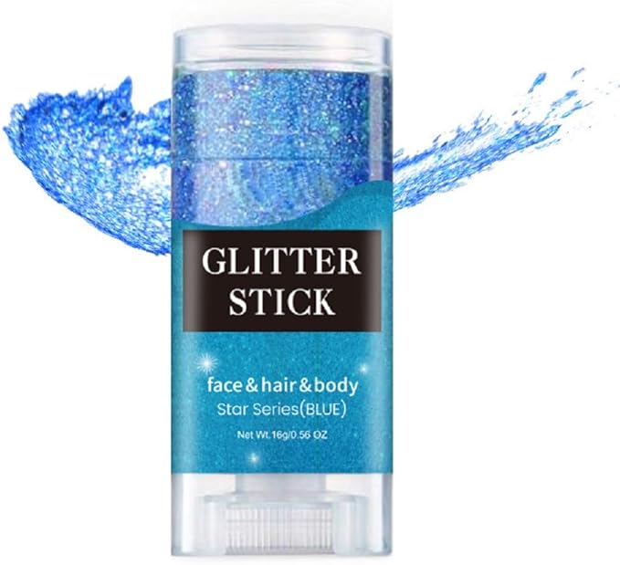 Blue Face and Body Glitter Stick,Holographic Neon Accessories Outfit Singer Concert Sparkling Festival Rave Glitter Makeup