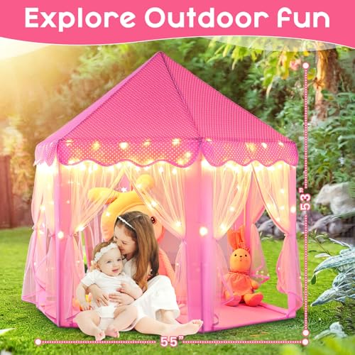 Monobeach Princess Tent Girls Large Playhouse Kids Castle Play Tent with Star Lights Toy for Children Indoor and Outdoor G...