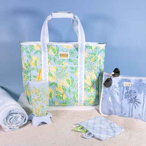 Lilly Pulitzer Oversized Pool/Beach Towel, 40 x 72, Large Cotton Towel for Adults, Blue/Green Palm Tree Print, Palms Way Home