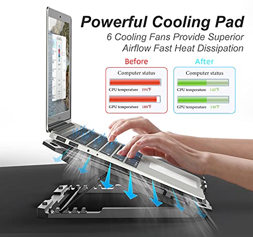 ICE COOREL Laptop Cooling Pad with 6 Cooling Fans, Cooling Pad for Laptop Fan 13-15.6 Inch, Laptop Cooler Stand with 6 Hei...