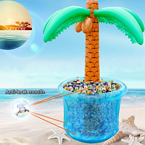 PARENTSWELL 63'' Inflatable Palm Tree Cooler, Tropical Luau Party Decorations, Inflatable Drink Cooler for Parties Jungle ...