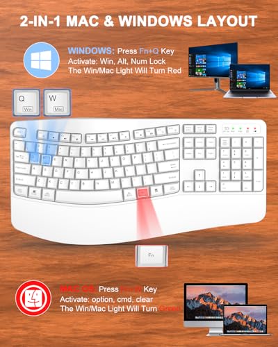 QUASIO Ergonomic Wireless Keyboard with Wrist Rest, Wave Keys, Comfortable Natural Typing, 2.4GHz Full Size Ergo Wireless ...