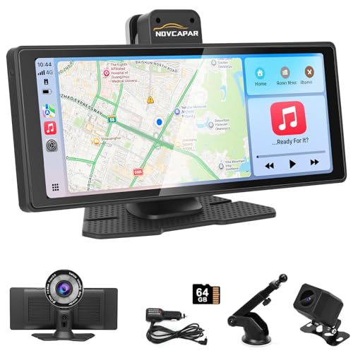 NOVCAPAR 10.26" Wireless Carplay Screen for Car,Portable CarPlay&Android Auto,4K Dash Cam,1080P Backup Camera,Touchscreen ...