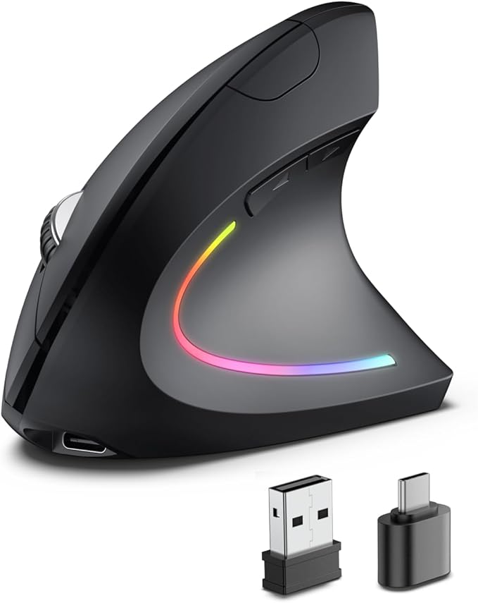 POJTK Ergonomic Wireless Rechargeable Mouse, Bluetooth+USB A+Type C(3 in 1) Connection, 5 Levels Up to 4800 DPI, 6 Silent ...