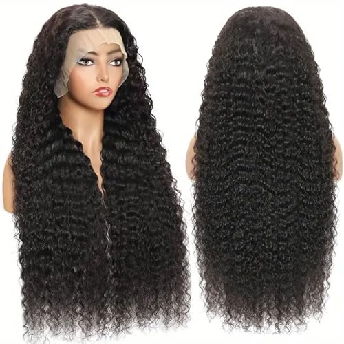 24 Inch Deep Wave Lace Front Wigs Human Hair 13x6 HD Lace Front Wigs for Women Natural Color Deep Curly Human Hair Wig 180% Density Transparent Lace Frontal Wig Pre Plucked