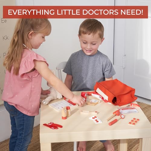 Wooden Doctor Play Set for Toddlers - A Complete Durable Pretend Play Medical Kit for Kids 3-5 with Realistic, Non-Toxic T...