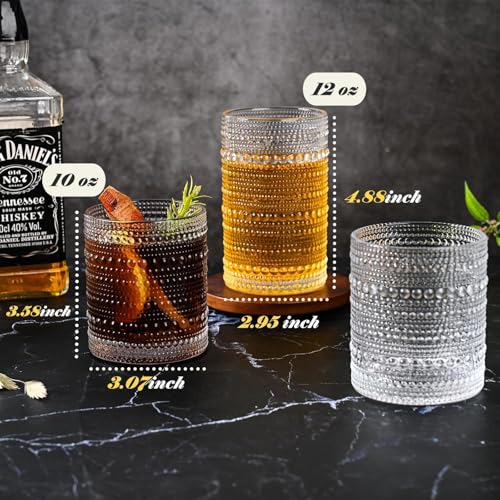 Hobnail Drinking Glasses Set of 8 Glass Cups 12 oz Hobnail Drinking Glasses & 10 oz Cocktail Glasses, Water Glasses Kitche...