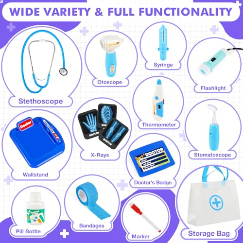 IVENRXIU Kids Doctors Play Set, 15 Pcs Doctor Kit for Toddlers 3-5, Doctor Set with Real Stethoscope, Pretend Play Toys fo...