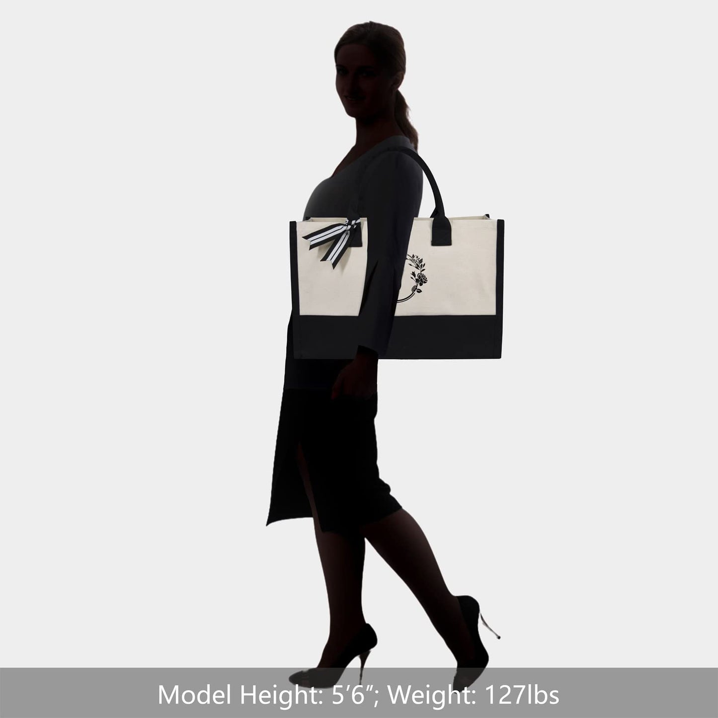 TOPDesign Initial Canvas Tote Bag, Personalized Present Bag, Suitable for Wedding, Birthday, Beach, Holiday, is a Great Gift for Women, Mom, Teachers, Friends, Bridesmaids (Letter J)