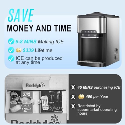 NUNET 3-in-1 Ice Maker Water Dispenser Water Cooler Filled by Water Line w. 10ft Water Inlet Hose 1/2" &1/4" Connector Ho...