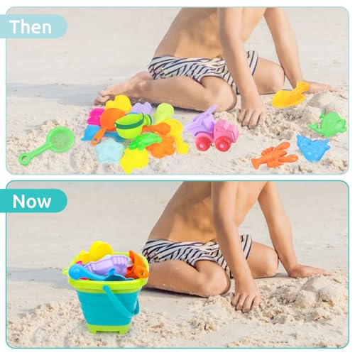 Shindel 3Packs Foldable Pail Bucket, 2L Silicone Collapsible Beach Toys Bucket for Kids, Multi Purpose for Fun Summer Acti...