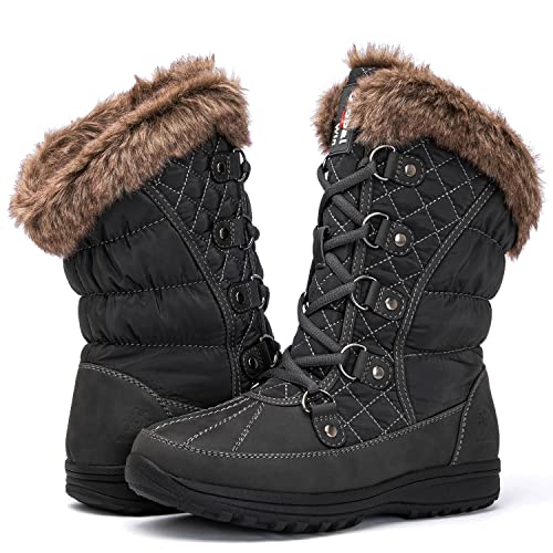 GLOBALWIN Women's Snow Boots Mid Calf Warm Winter Fashion Boots Comfortable Lace-UpWaterproof Boots Insulated Non-Slip Out...