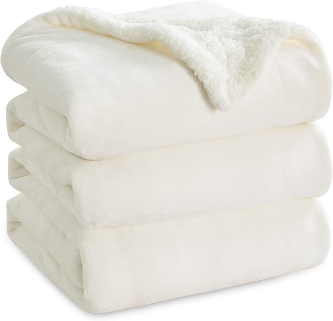 Bedsure GentleSoft Sherpa Fleece Blankets Queen Size for Bed - Thick and Warm Throw for Women and Men, Soft Fuzzy Plush Queen Blanket for Winter, Non-Heated, Cream, 90x90 Inches