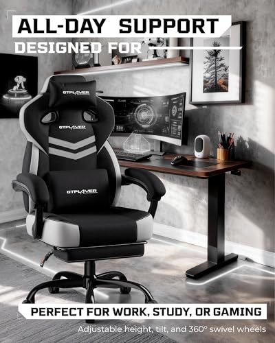 GTPLAYER Gaming Chair, Computer Chair with Footrest and Lumbar Support for Adults, 360°-Swivel Big & Tall Reclining Seat f...